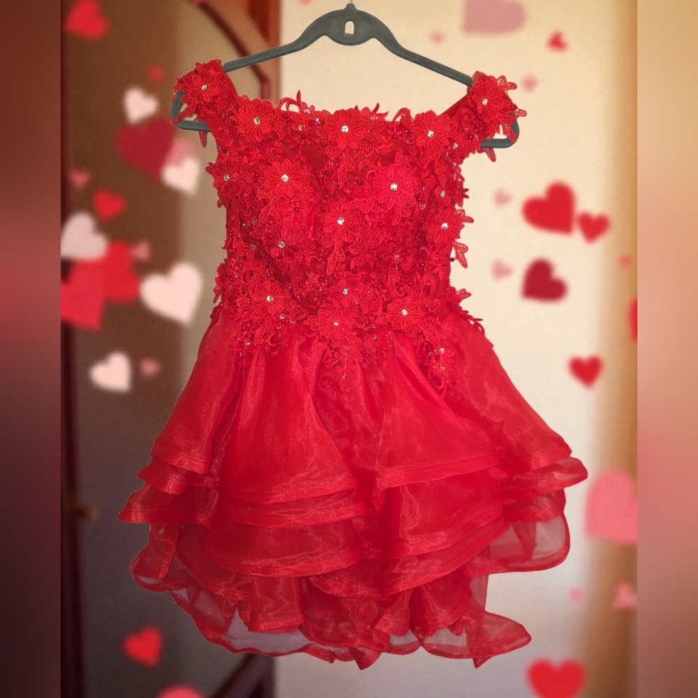 Elegant Red Lace Floral Juniors Dress